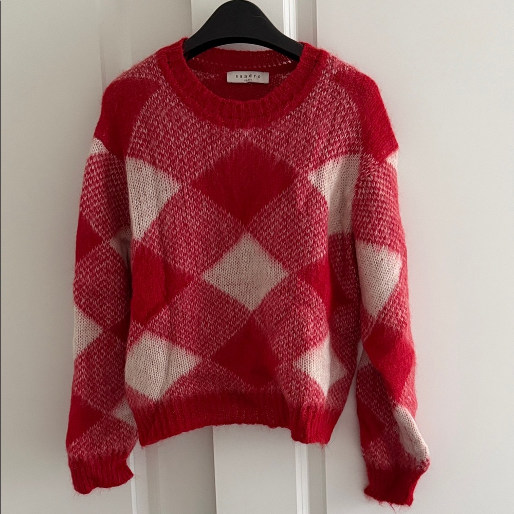 Cozy Red and White Women's Checkered Sweater